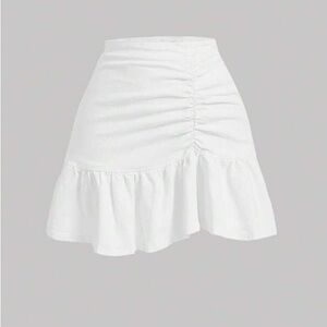 White Bubble Mini Skirt with Ruched Ruffles